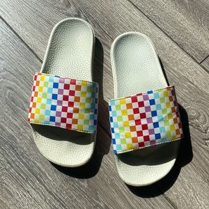 Vans Rainbow Checkered Slides size 5 Juniors